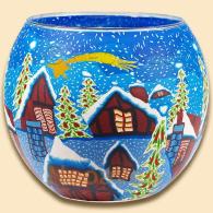 Leuchtglas Stadt im Schnee 11 cm, Sternschnuppe, Schnee, Tannen, himmlische D&uuml;fte