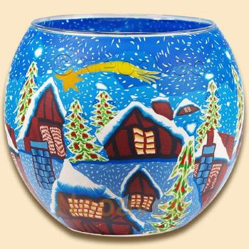Leuchtglas Stadt im Schnee 11 cm, Sternschnuppe, Schnee, Tannen, himmlische D�fte