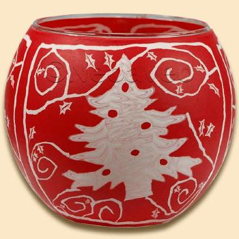 Leuchtglas Weihnachtsbaum im Schnee 11 cm, roter Untergrund, von himmlische D�fte