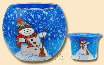 11 cm Leuchtglas und 6 cm Teelichtglas Schneemann Flocke von himmlische D�fte