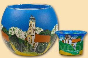 Leuchtglas Bayerische Alpen und Teelichtglas, himmlische Dfte