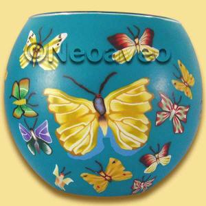 Schmetterlinge, 11cm Leuchtglas mit Schmetterlingsmotiv auf blauem Untergrund aus der Leuchtglasserie von Himmlische Dfte