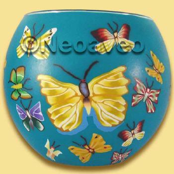 Schmetterlinge, 11cm Leuchtglas mit Schmetterlingsmotiv auf blauem Untergrund aus der Leuchtglasserie von Himmlische D�fte