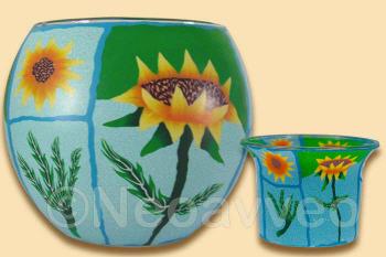 Sonnenblumen Leuchtglas und Teelichtglas, himmlische D�fte