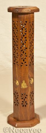 Buddha R�ucherturm, R�ucherst�bchenhalter, Kegelhalter, mit Messingintarsien