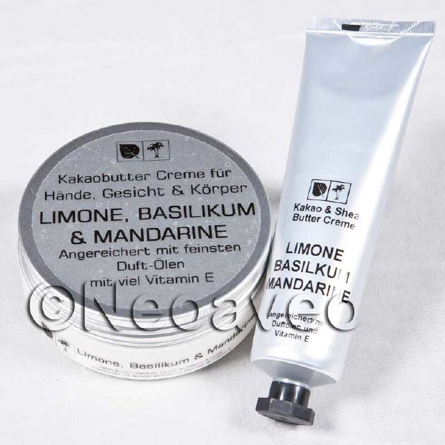 Limone, Basilikum und Mandarine Kakobutter Creme