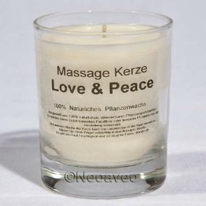 Natur Massagkerze Liebe und Frieden aus nat�rlichem Pflanzenwachs und herrlich lieblicher Duftnote