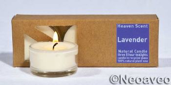 3 St�ck Lavendel Natur Glas Duftteelichter von Heaven Scent, hergestetllt aus pflanzlichem Wachs.