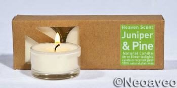 Wacholder und Pinie Natur Glas Duftteelichter von Heaven Scent, mit w�rzig-holzigem Duft, aus nachwachsenden Rohstoffen hergestellt.