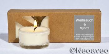 Weihrauch und Myhrre Natur Glas Duftteelichter - balsamischer Duft von Heaven Scent. Hergestellt aus pflanzichem Wachs.