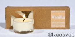 3 Vanilla Natur Glas Teelichte von Heaven Scent. Purer Vanilleduft aus dem Kerzengals, aus nachwachsenden Rohstoffen hergestellt.