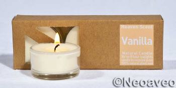 3 Vanilla Natur Glas Teelichte von Heaven Scent. Purer Vanilleduft aus dem Kerzengals, aus nachwachsenden Rohstoffen hergestellt.