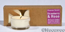 3 St&uuml;ck Erdbeere und Rose Natur Glas Duftteelichter von Heaven Scent mit fruchtigem Rosenduft.