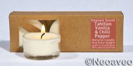 3 Tahiti Vanille und Chilli Pfeffer Natur Glas Duftteelichter von Heaven Scent. Aus pflanzlichem Wachs hergestellt.