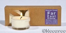 3 Orient Natur Glas Duftteelichte von Heaven Scent, mit pflantlichem Wachs hergestellt.