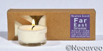 3 Orient Natur Glas Duftteelichte von Heaven Scent, mit pflantlichem Wachs hergestellt.