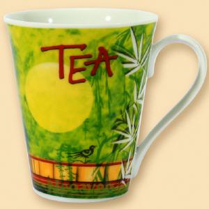 Teebecher aus feinem Porzellan mit Chinamotiv Sonne und Bambusmuster. Sp�lmaschinengeeignet.