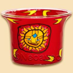 Teelichtglas Aztekensonne, 6 cm, mit Motiv aus der Antike aus Mittelamerika.