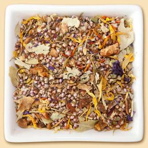 Kr�uterteemischung mit vielen Heidekrautbl�ten, Silberlindenbl�ten, F�rberdiesteln, Ringelblumenbl�ten und fruchtigen Apfelst�cken. Fruchtiger Kr�utertee mit Kirsch-Himbeergeschmack.