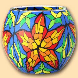 Leuchtglas Buntglas 11 cm von Kerzenfarm Hahn. Intensiv leuchtendes Windlicht f&uuml;r Wohnraum, Balkon, Terrasse