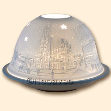 Hamburg City Porzellan Windlicht Lithophanie, Dome Lights, Starlights Windlichter, Kerzenfarm Hahn