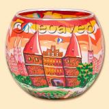 Leuchtglas 11 cm, Hansestadt L�beck, historischer Stradtkern, 7 gotische Kirchen,