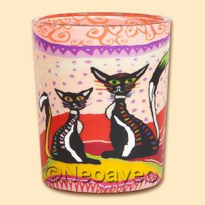Zwei sitzende Katzen Leuchtglas Votivglas, f�r Teelicht, LED-Teelicht von Kerzenfarm Hahn