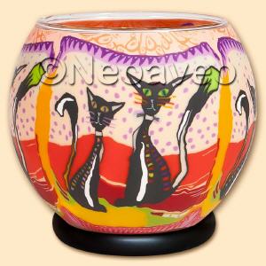 Katzenpaar XXL Leuchtglas Lampe Gigant, Leuchtglas elektrisch, Tischleuchte, Kerzenfarm Hahn