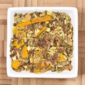 Wellness Tee Kurkuma Gold Kräuterteemischung mit Geschmacksrichtung Kurkuma Kakao, goldenes Cucurmin, Gelbwurz, Safranwurzel