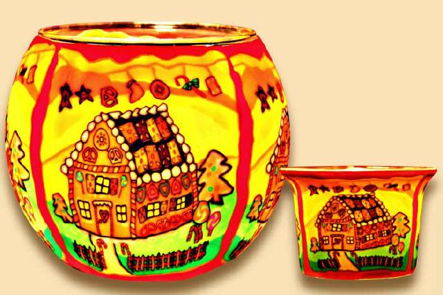 Lebkuchenhaus Leuchtglas und Teelichtglas