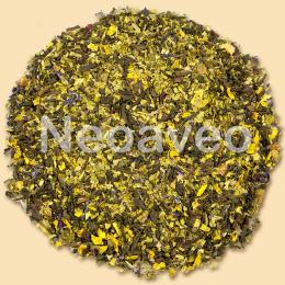Leicht und Beschwingt ist ein Kr&auml;utertee mit Anti Aging Mix. Mit Lemongras, Ananas-Guave-Geschmacksprofil. Ein Bl&uuml;tenmeer der Sonnenblumenbl&uuml;ten wird erg&auml;nzt durch blaue Tupfer von Malvenbl&uuml;ten.