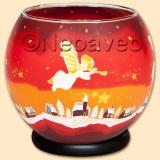 Musikengel XXL Leuchtglas Lampe 30cm. Ein musizierender Engel k�ndigt das Weihanchtsfest, vielleicht die Geburt Chhristi an? Rot leuchtende Tischlampe von Kerzenfarm Hahn.