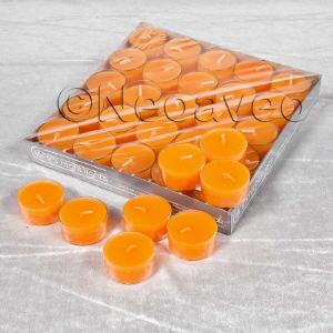 25 Orange Nightlights-Teelichter in angesagten Farbton. Eine lange Brenndauer bis zu 8 Stunden. F�r Gatronomier, Privat, Hochzietsfeiern und andere Veranstaltungen.