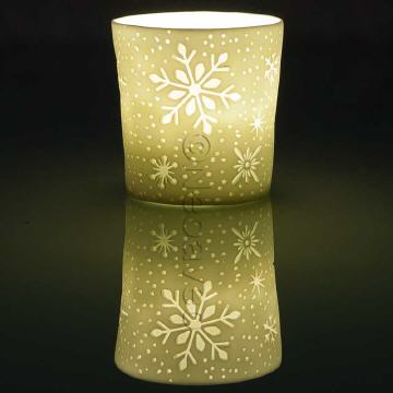 Schneeflocke Lithophanie Windlicht Votiv Becher aus Porzellan, Starlights Windlichter, Kerzenfarm Hahn