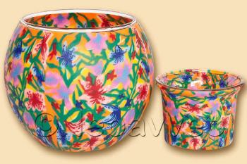 Leuchtglas und Teelichtglas Sommerblumen, mit leuchtenden Bl�ten als Motiv von Kerzenfarm Hahn.