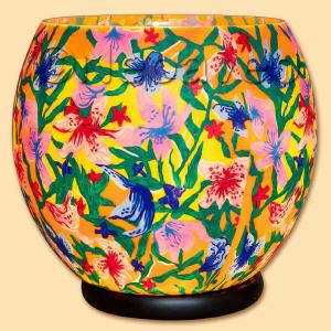 Leuchtglas Lampe XXL Gigant, Motiv Sommerblumen, elektrisch, Kerzenfarm Hahn, Tischleuchte