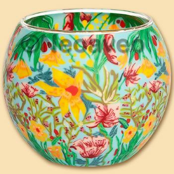Tropische Blumen 11cm Leuchtglas, bunte Bl�ten, Kerzenfarm Hahn