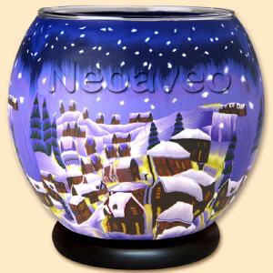 Leuchtglas Lampe XXL, Verschneite Stadt bei Nacht, 30 cm x 30 cm, Tischleuchte