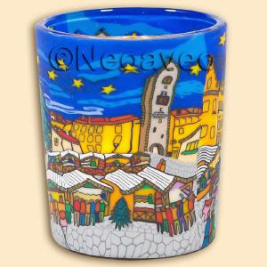 Weihnachtsmarkt Votivglas 6 cm von Kerzenfarm Hahn, mit identischem Motiv auf dem 11 cm  und 15 cm Leuchtglas