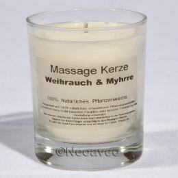 Massagkerze Weihrauch Myhrre mit balsamischer Duftnote. Hergestellt aus natürlichem Pflanzenwachs