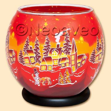 Winterdorf, Leuchtglas Lampe 30cm im XXL-Format. Sehr schönenrot leuchtendes Wintermotiv von Kerzenfarm Hahn. Schlicht und doch unbeleuchtet eiu optisches Highlight. Am Abend sehr schön rot leuchtend.