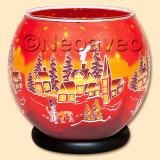 Leuchtglas Lampe 30cm im XXL-Format, Motiv Winterdorf in Rot, elektrische Tischlampe, Kerzenfarm Hahn