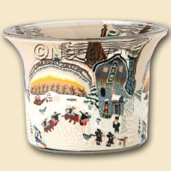 Leucht-Teelichtglas Winterfarm, 5 cm, in winterlicher Landidylle. Spielenden Kindern, Tieren und Pferdeschlitten