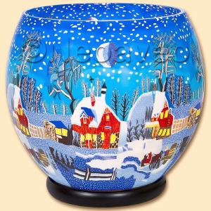 Leuchtglas Lampe Gigant  XXL, Winternacht in Kanada, 30cm x 30cm, eletrische Tischleuche, Kerzenfarm Hahn