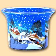 Kanadische Winternacht Leucht-Teelichtglas von Kerzenfarm Hahn mit frostiger Nacht, schneebedecktem Farmhaus im Schneefall. F&uuml;r Teelicht oder elektrisches LED-Teelciht.