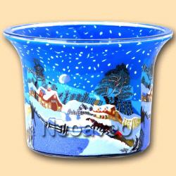 Kanadische Winternacht Leucht-Teelichtglas von Kerzenfarm Hahn mit frostiger Nacht, schneebedecktem Farmhaus im Schneefall. F&uuml;r Teelicht oder elektrisches LED-Teelciht.
